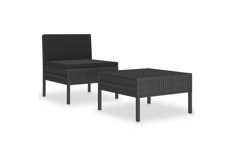 Loungesæt Til Haven 2 Dele Med Hynder Polyrattan Sort - Sort - Havemøbler - Loungemøbler - Loungesæt