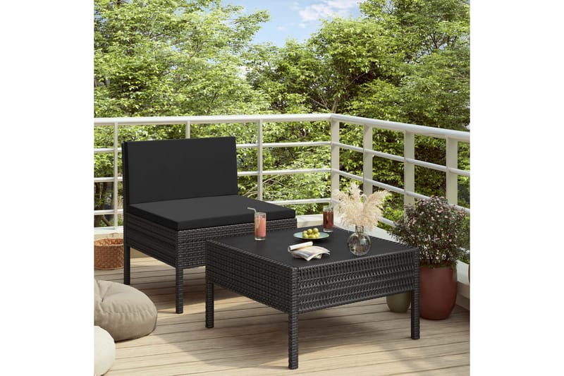 Loungesæt Til Haven 2 Dele Med Hynder Polyrattan Sort - Sort - Havemøbler - Loungemøbler - Loungesæt