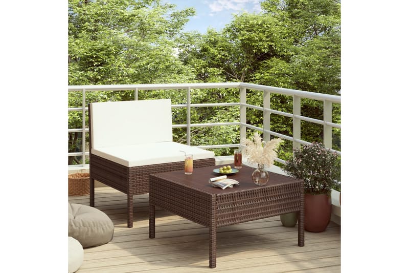Loungesæt Til Haven 2 Dele Med Hynder Polyrattan Brun - Brun - Havemøbler - Loungemøbler - Loungesæt
