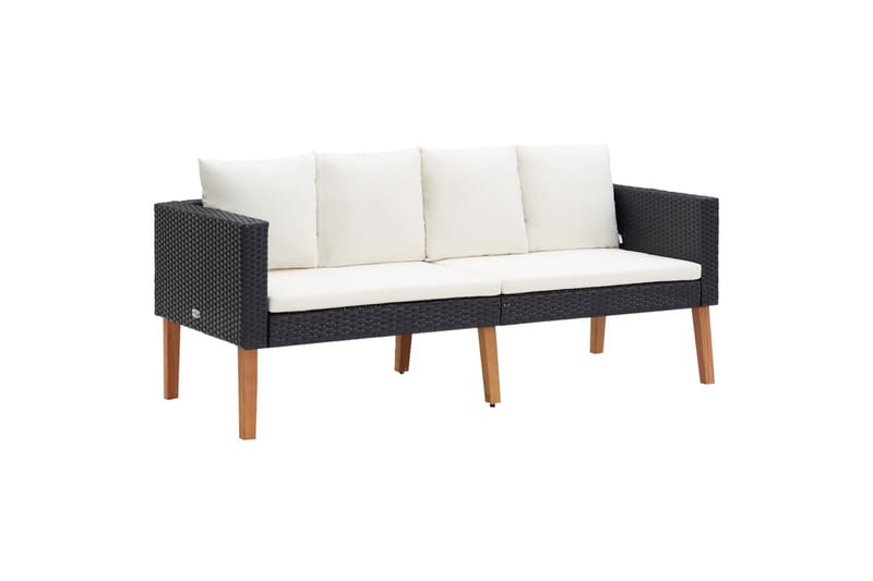 Loungesæt til haven 2 dele med hynder polyrattan sort - Sort - Havemøbler - Loungemøbler - Loungesæt