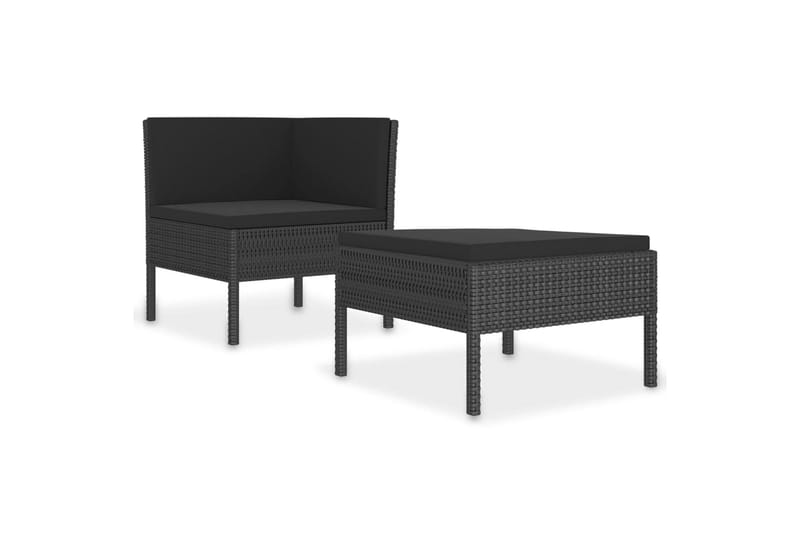 loungesæt til haven 2 dele med hynder polyrattan sort - Sort - Havemøbler - Loungemøbler - Loungesæt