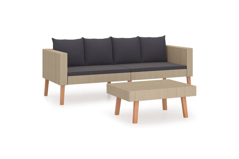 Loungesæt til haven 2 dele med hynder polyrattan beige - Beige - Havemøbler - Loungemøbler - Loungesæt
