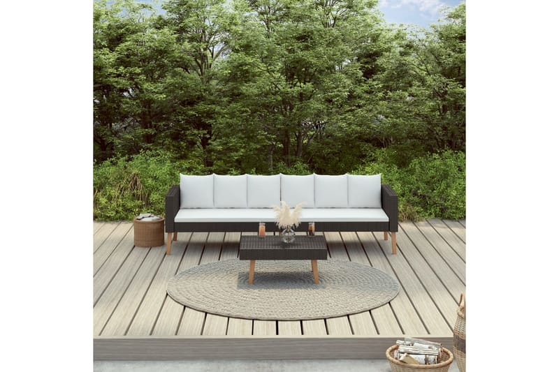 Loungesæt til haven 2 dele med hynder polyrattan sort - Sort - Havemøbler - Loungemøbler - Loungesæt