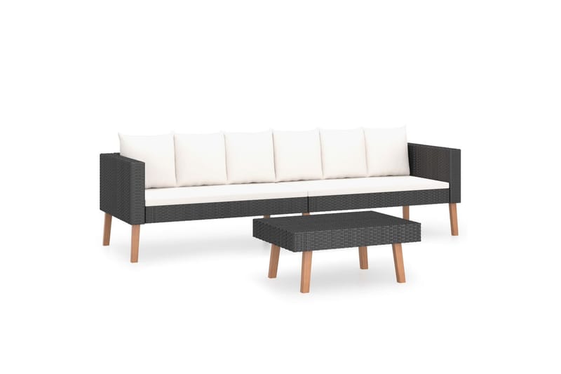 Loungesæt til haven 2 dele med hynder polyrattan sort - Sort - Havemøbler - Loungemøbler - Loungesæt