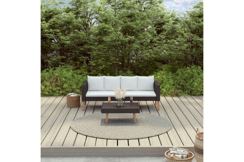 Loungesæt til haven 2 dele med hynder polyrattan sort - Sort - Altanmøbler - Sofagrupper udendørs - Loungesæt
