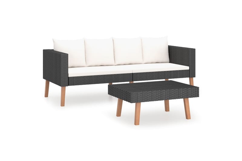 Loungesæt til haven 2 dele med hynder polyrattan sort - Sort - Havemøbler - Loungemøbler - Loungesæt