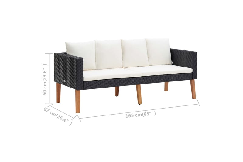 Loungesæt til haven 2 dele med hynder polyrattan sort - Sort - Havemøbler - Loungemøbler - Loungesæt