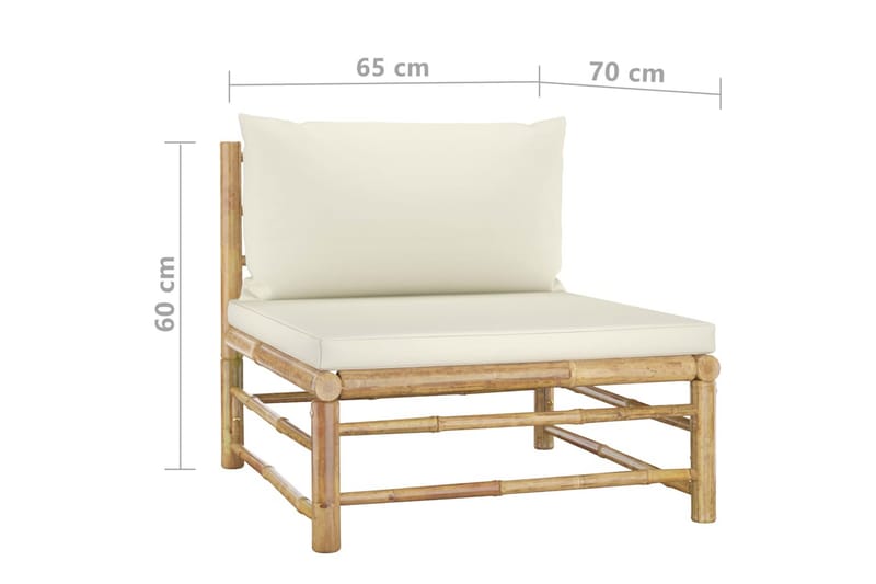 Loungesæt til haven 3 dele med cremehvide hynder bambus - Brun - Altanmøbler - Sofagrupper udendørs - Loungesæt