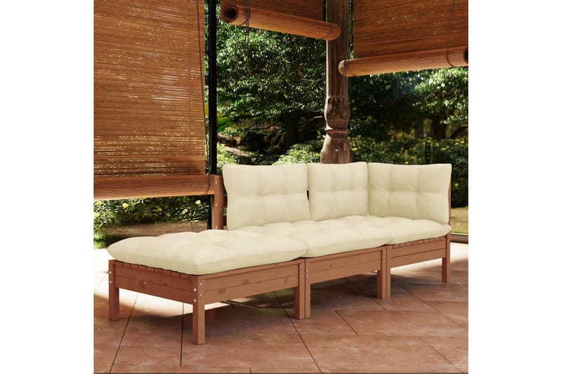 loungesæt til haven 3 dele med hynder fyrretræ gyldenbrun - Brun - Altanmøbler - Sofagrupper udendørs - Loungesæt