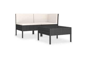 Loungesæt Til Haven 3 Dele Med Hynder Polyrattan Sort - Sort - Havemøbler - Loungemøbler - Loungesæt