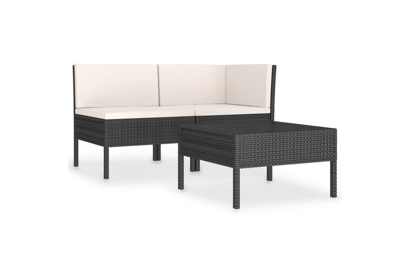 Loungesæt Til Haven 3 Dele Med Hynder Polyrattan Sort - Sort - Havemøbler - Loungemøbler - Loungesæt