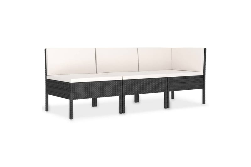 Loungesæt Til Haven 3 Dele Med Hynder Polyrattan Sort - Sort - Havemøbler - Loungemøbler - Loungesæt