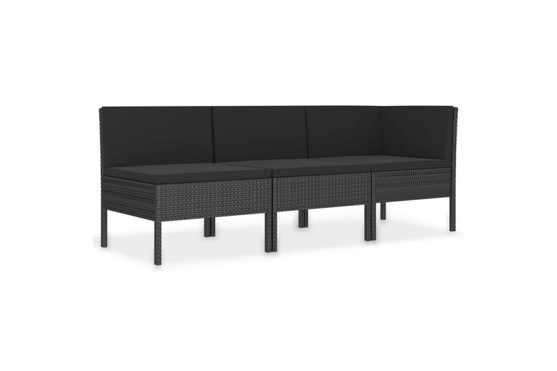 Loungesæt Til Haven 3 Dele Med Hynder Polyrattan Sort - Sort - Havemøbler - Loungemøbler - Loungesæt