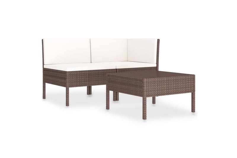 Loungesæt Til Haven 3 Dele Med Hynder Polyrattan Brun - Brun - Havemøbler - Loungemøbler - Loungesæt