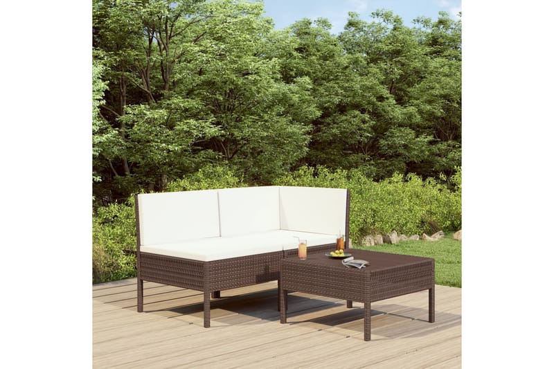 Loungesæt Til Haven 3 Dele Med Hynder Polyrattan Brun - Brun - Havemøbler - Loungemøbler - Loungesæt