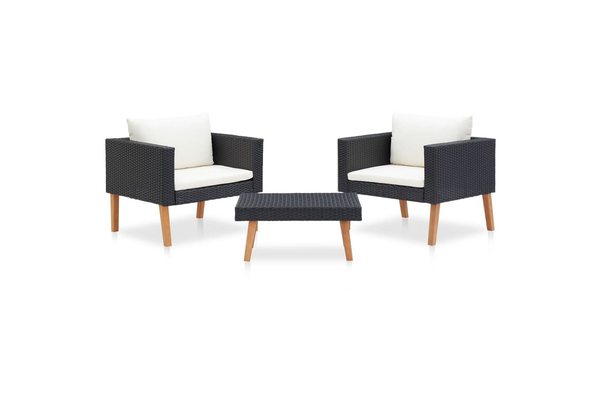 loungesæt til haven 3 dele med hynder polyrattan sort - Sort - Havemøbler - Loungemøbler - Loungesæt