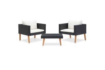 loungesæt til haven 3 dele med hynder polyrattan sort - Sort - Havemøbler - Loungemøbler - Loungesæt