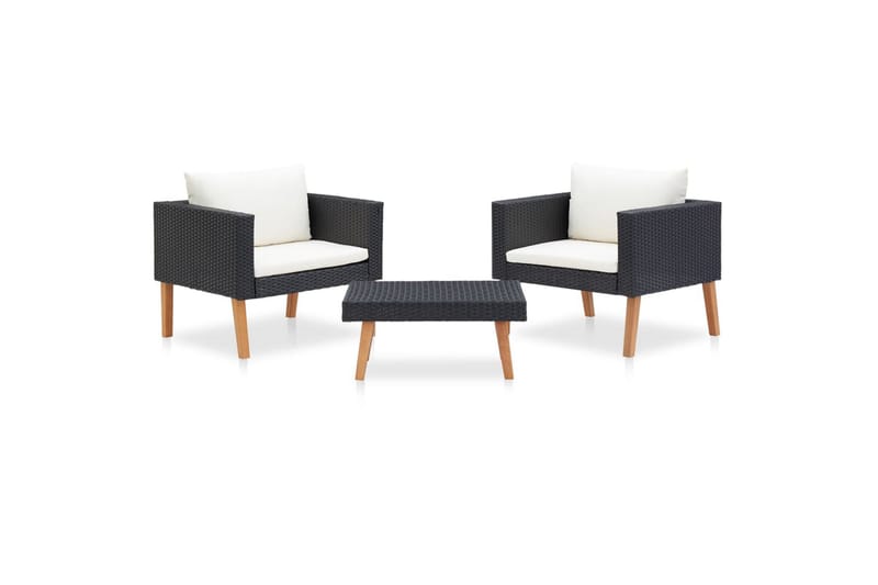 loungesæt til haven 3 dele med hynder polyrattan sort - Sort - Havemøbler - Loungemøbler - Loungesæt