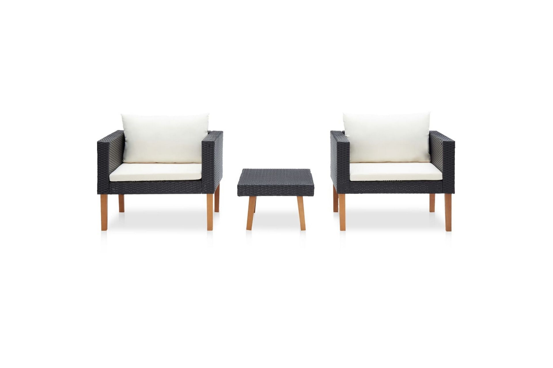 loungesæt til haven 3 dele med hynder polyrattan sort - Sort - Havemøbler - Loungemøbler - Loungesæt