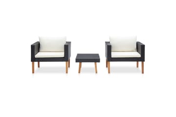 loungesæt til haven 3 dele med hynder polyrattan sort - Sort - Havemøbler - Loungemøbler - Loungesæt