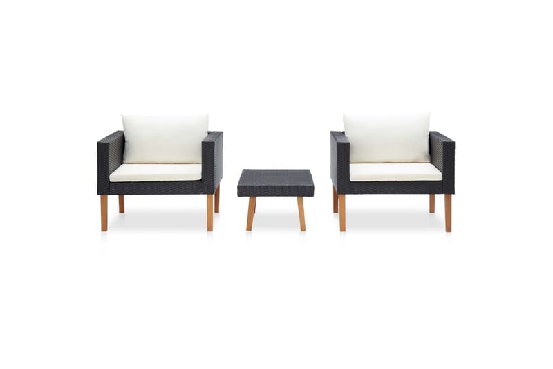 loungesæt til haven 3 dele med hynder polyrattan sort - Sort - Havemøbler - Loungemøbler - Loungesæt