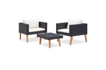 loungesæt til haven 3 dele med hynder polyrattan sort - Sort - Havemøbler - Loungemøbler - Loungesæt