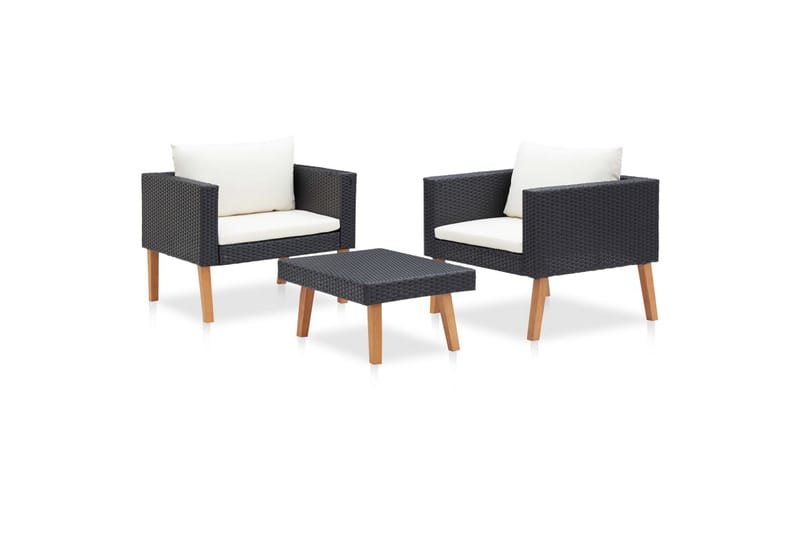 loungesæt til haven 3 dele med hynder polyrattan sort - Sort - Havemøbler - Loungemøbler - Loungesæt