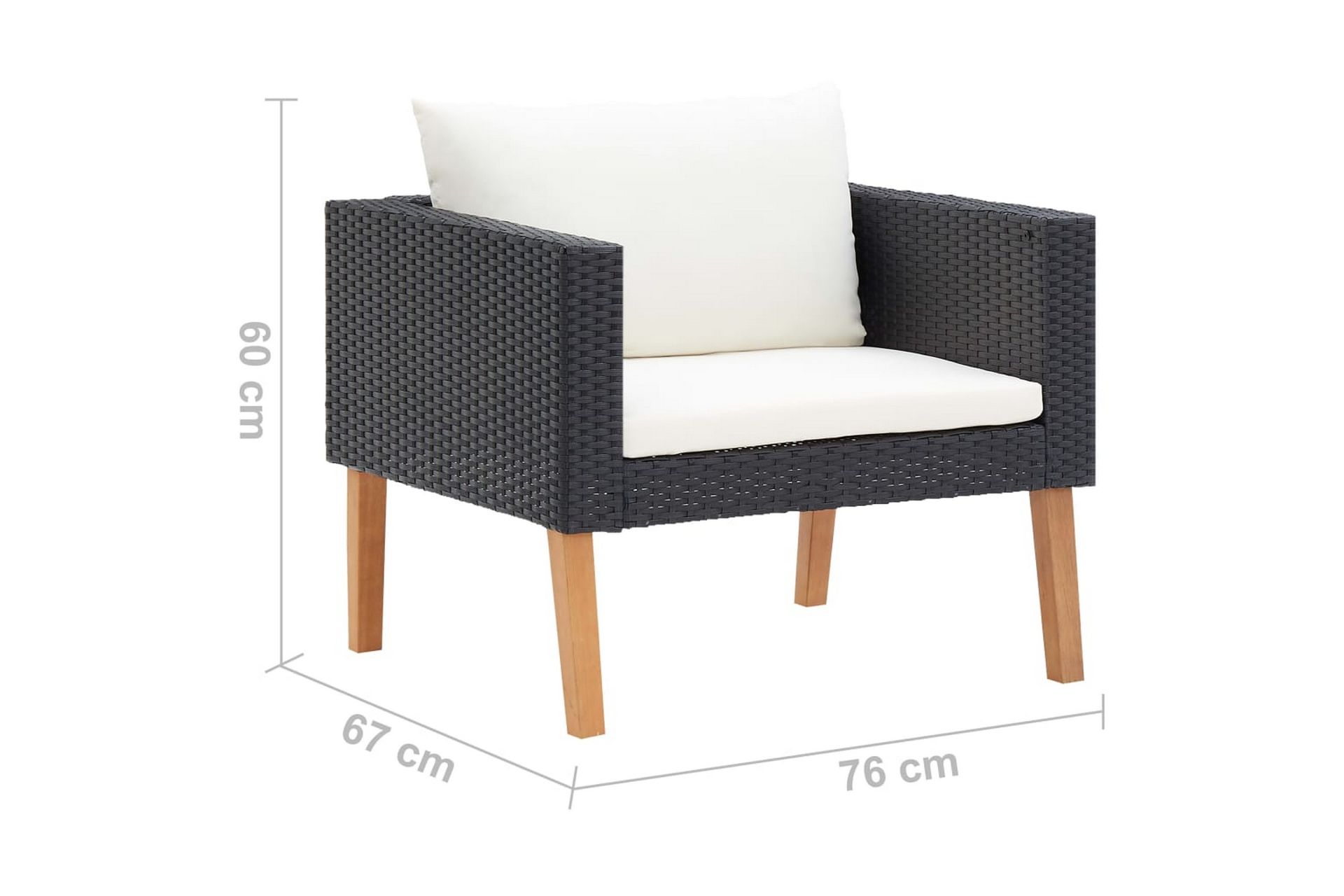 loungesæt til haven 3 dele med hynder polyrattan sort - Sort - Havemøbler - Loungemøbler - Loungesæt