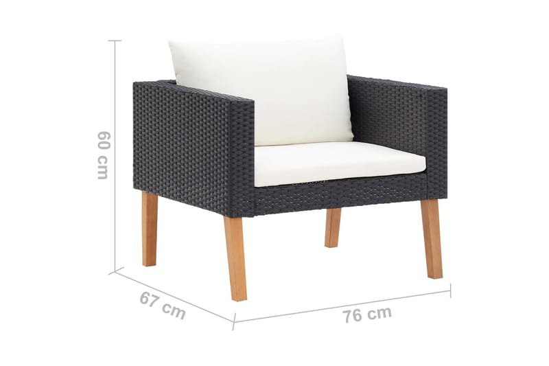 loungesæt til haven 3 dele med hynder polyrattan sort - Sort - Havemøbler - Loungemøbler - Loungesæt