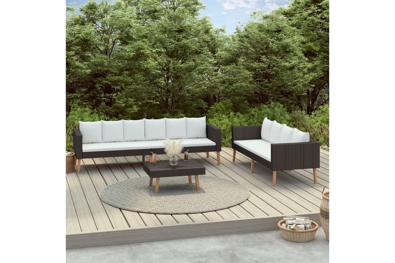 Loungesæt til haven 3 dele med hynder polyrattan sort - Sort - Altanmøbler - Sofagrupper udendørs - Loungesæt