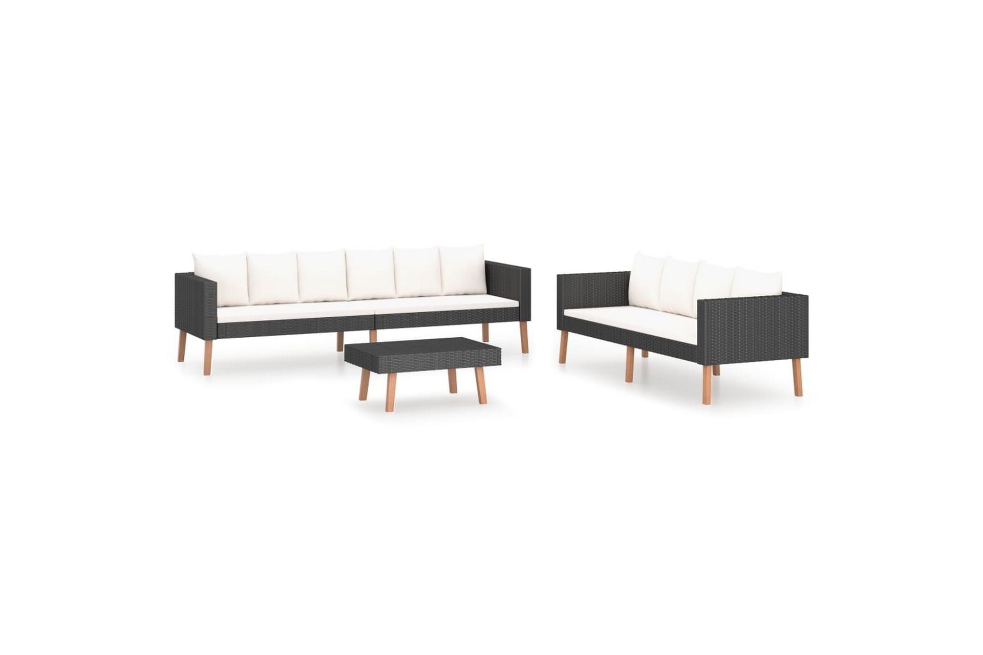 Loungesæt til haven 3 dele med hynder polyrattan sort - Sort - Havemøbler - Loungemøbler - Loungesæt