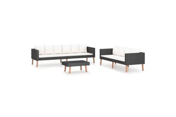 Loungesæt til haven 3 dele med hynder polyrattan sort - Sort - Havemøbler - Loungemøbler - Loungesæt