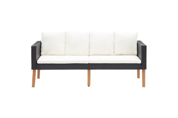 Loungesæt til haven 3 dele med hynder polyrattan sort - Sort - Havemøbler - Loungemøbler - Loungesæt