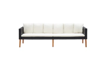 Loungesæt til haven 3 dele med hynder polyrattan sort - Sort - Havemøbler - Loungemøbler - Loungesæt