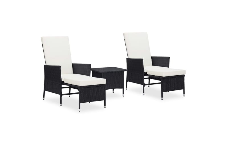 Loungesæt til haven 3 dele med hynder polyrattan sort - Sort - Havemøbler - Loungemøbler - Loungesæt