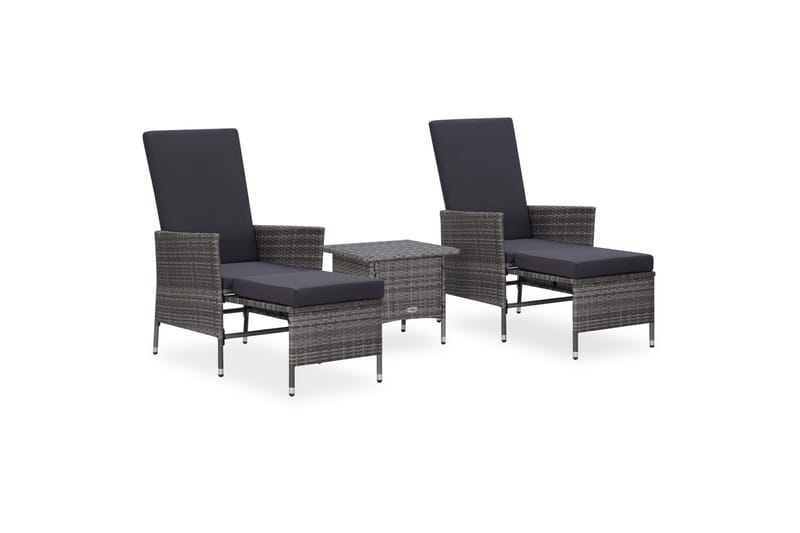 Loungesæt til haven 3 dele med hynder polyrattan grå - Grå - Havemøbler - Loungemøbler - Loungesæt