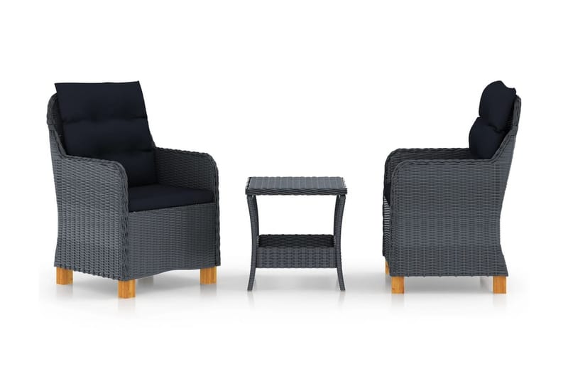 Loungesæt Til Haven 3 Dele Med Hynder Polyrattan Mørkegrå - Grå - Havemøbler - Loungemøbler - Loungesæt