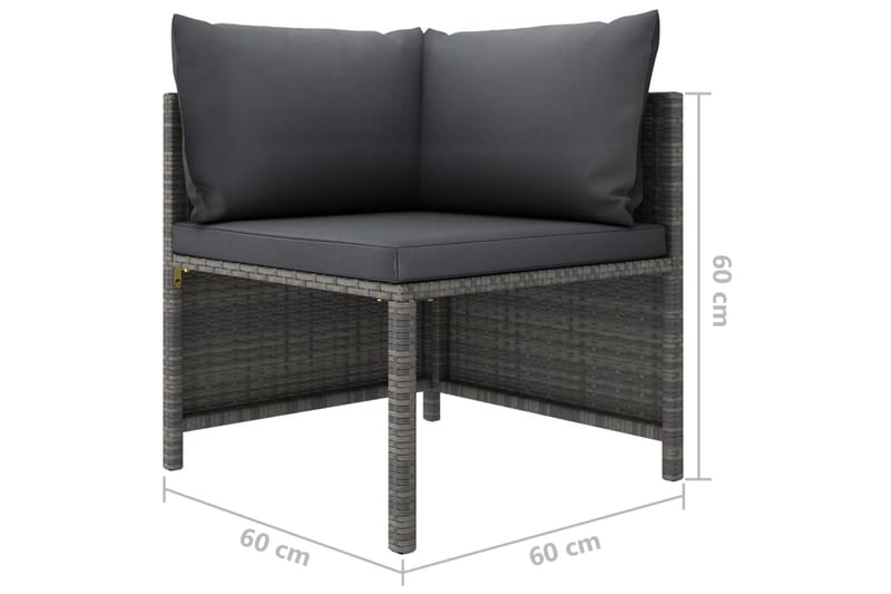 loungesæt til haven 3 dele med hynder polyrattan grå - Grå - Altanmøbler - Sofagrupper udendørs - Loungesæt