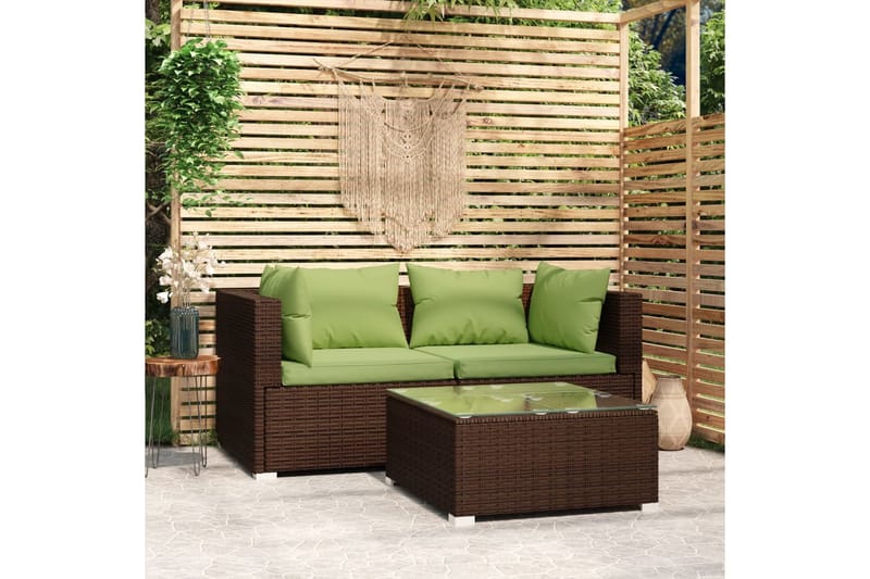 loungesæt til haven 3 dele med hynder polyrattan brun - Brun - Altanmøbler - Sofagrupper udendørs - Loungesæt