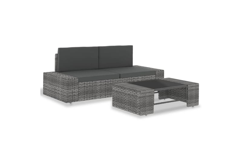 Loungesæt Til Haven 3 Dele Polyrattan Grå - Grå - Havemøbler - Loungemøbler - Loungesæt