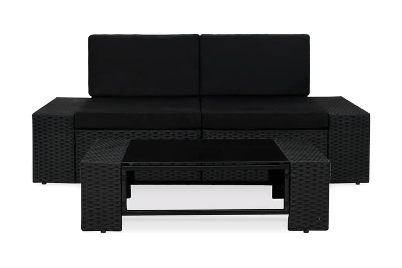 Loungesæt Til Haven 3 Dele Polyrattan Sort - Sort - Havemøbler - Loungemøbler - Loungesæt