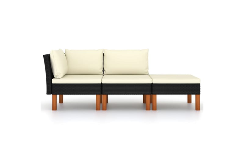 Loungesæt Til Haven 3 Dele Polyrattan & Eukalyptustræ - Sort - Havemøbler - Loungemøbler - Loungesæt