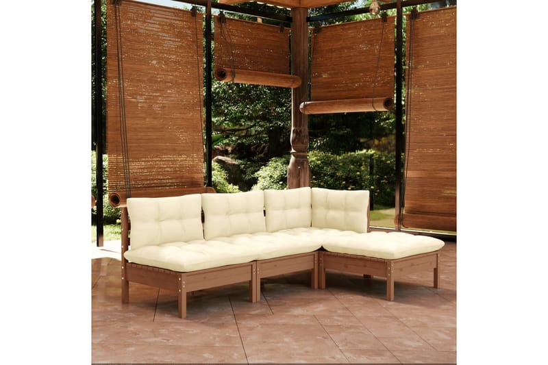 loungesæt til haven 4 dele med hynder fyrretræ gyldenbrun - Brun - Altanmøbler - Sofagrupper udendørs - Loungesæt