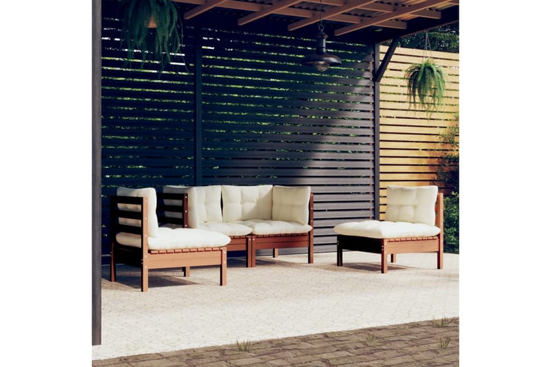 loungesæt til haven 4 dele med hynder massivt  fyrretræ - Brun - Altanmøbler - Sofagrupper udendørs - Loungesæt