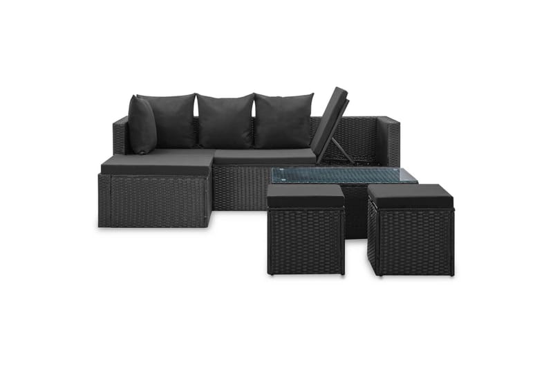 Loungesæt Til Haven 4 Dele med Hynder Polyrattan Sort - Sort - Havemøbler - Loungemøbler - Loungesæt
