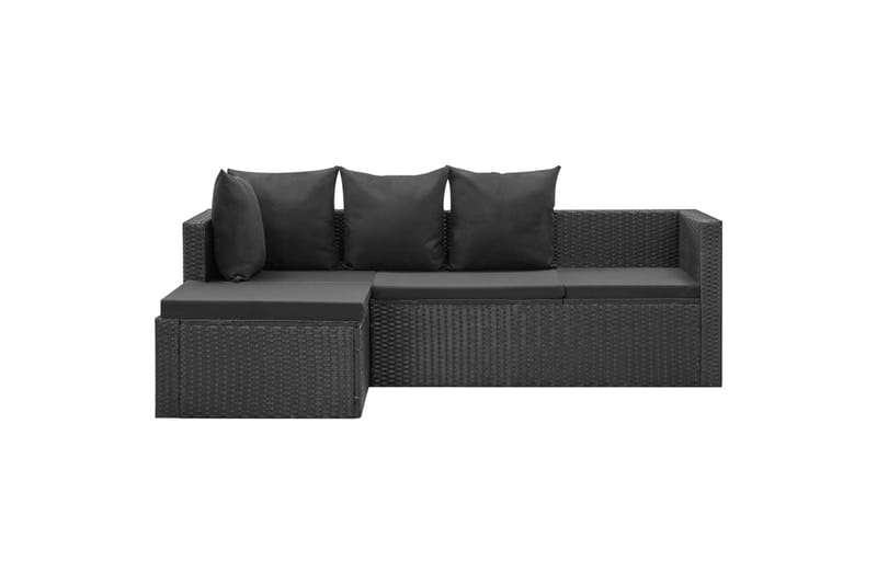 Loungesæt Til Haven 4 Dele med Hynder Polyrattan Sort - Sort - Havemøbler - Loungemøbler - Loungesæt