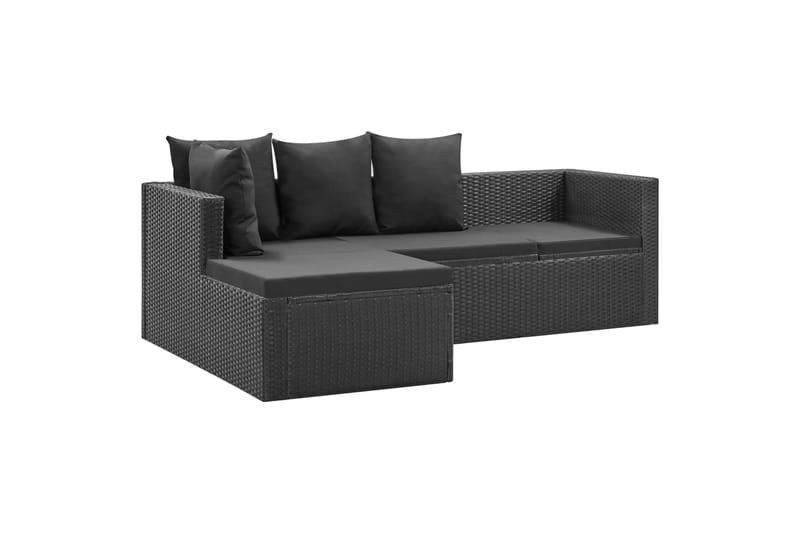 Loungesæt Til Haven 4 Dele med Hynder Polyrattan Sort - Sort - Havemøbler - Loungemøbler - Loungesæt