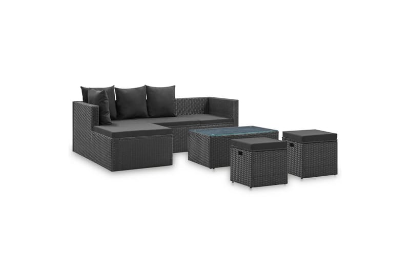 Loungesæt Til Haven 4 Dele med Hynder Polyrattan Sort - Sort - Havemøbler - Loungemøbler - Loungesæt