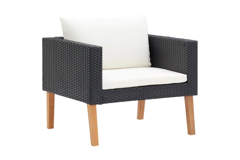 Loungesæt til haven 4 dele med hynder polyrattan sort - Sort - Havemøbler - Loungemøbler - Loungesæt