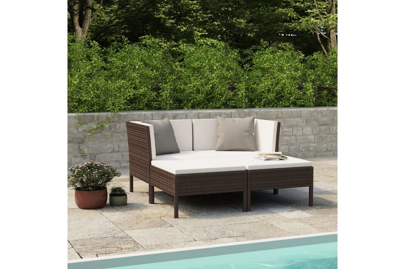 loungesæt til haven 4 dele med hynder polyrattan brun - Brun - Havemøbler - Loungemøbler - Loungesæt